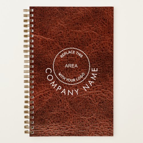 Brown Faux Leather Company Name Logo QR Code Notebook