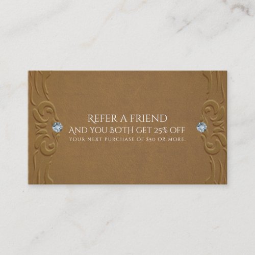 Brown Faux Leather  Diamonds Glam Rustic Referral Card