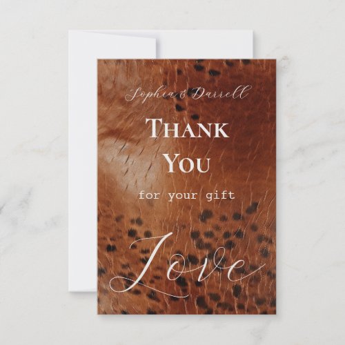Brown Faux Leather Elegant Love Wedding  Thank You Card