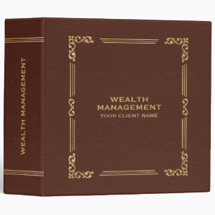 Brown Faux Leather Elegant Vintage Gold Frame 3 Ring Binder
