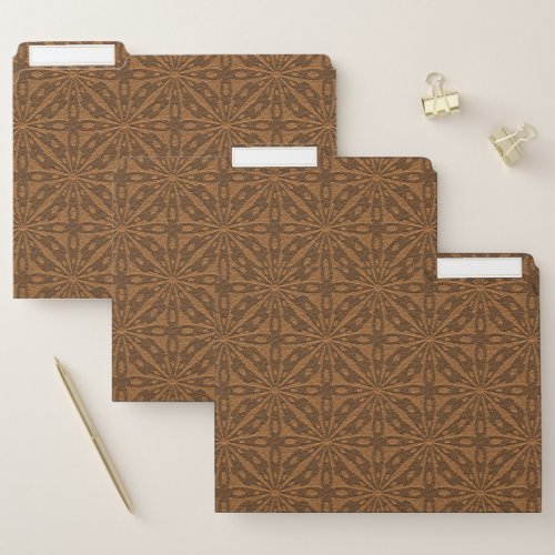 Brown Faux Leather Embossed Geometric Pattern File Folder