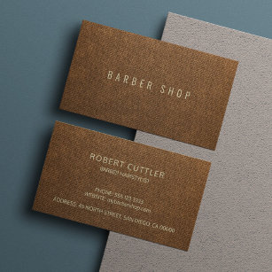 Brown faux leather exclusive barber hairstylist business card