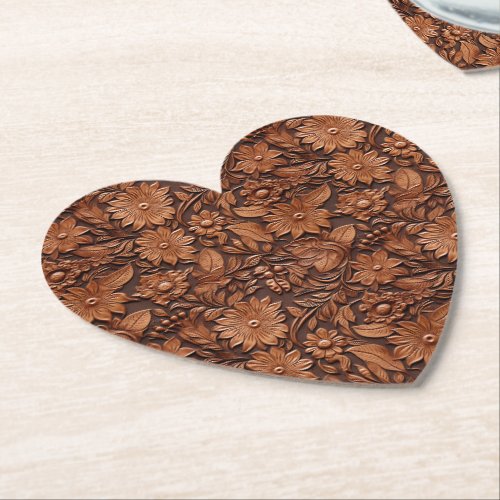 Brown Faux Leather Floral Paper Coaster