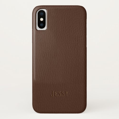 Brown faux leather Minimalistic design iPhone XS Case