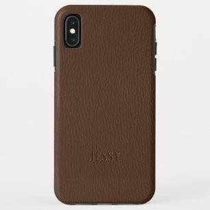 Brown faux leather monogram iPhone XS max case