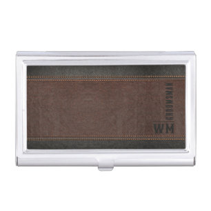 Brown Faux Leather Monogram Groomsman Gift Business Card Case