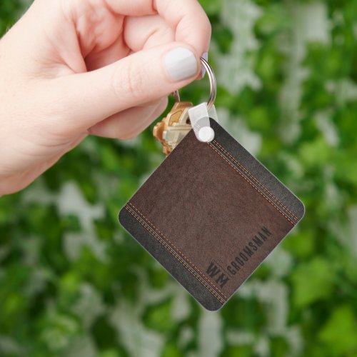 Brown Faux Leather Monogram Groomsman Gift Keychain