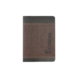 Brown Faux Leather Monogram Groomsman Gift Passport Holder
