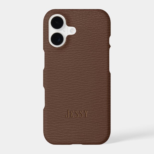 Brown Faux Leather Monogram Iphone Case (Back)
