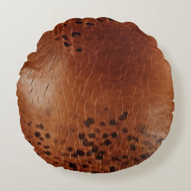 Brown Faux Leather  Round Pillow (Front)