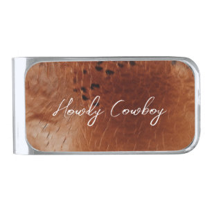 Brown Faux Leather Silver Finish Money Clip