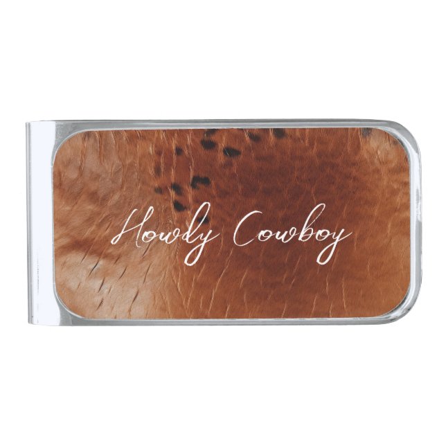 Brown Faux Leather  Silver Finish Money Clip (Front)
