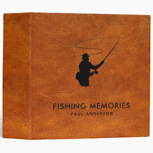 Brown faux Leather Texture Fishing Memories 3 Ring Binder