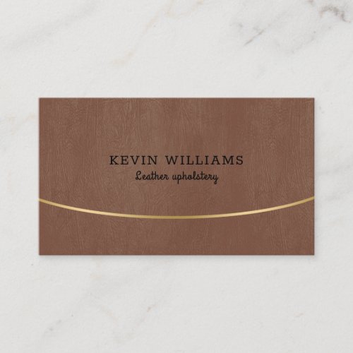 Brown faux leather texture gold accent business card