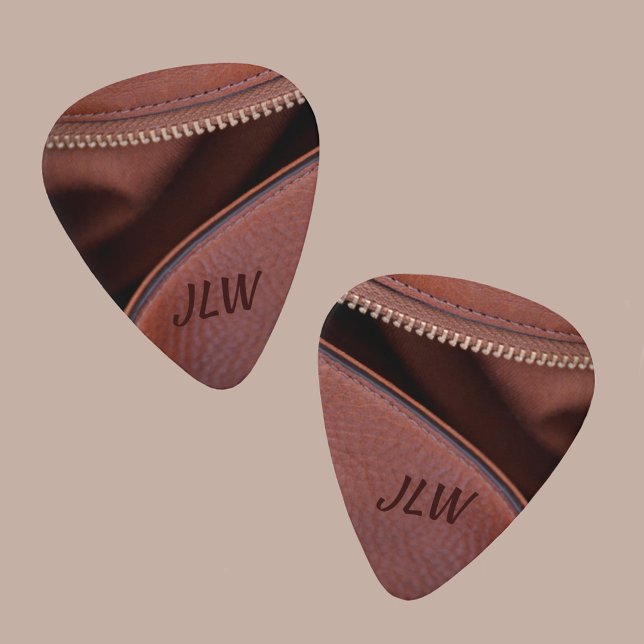 Brown Faux Leather Unzipped with Initials Guitar Pick (Creator Uploaded)