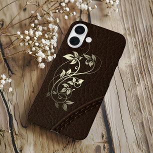 Brown Faux Leather Upholstery iPhone 16 Plus Case