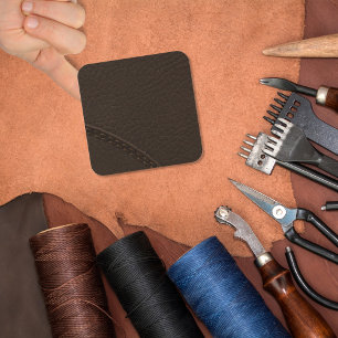 Brown Faux Leather Upholstery Square Sticker