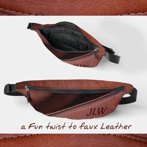 Brown Faux Leather with Initials Stylish Unisex Fanny Pack