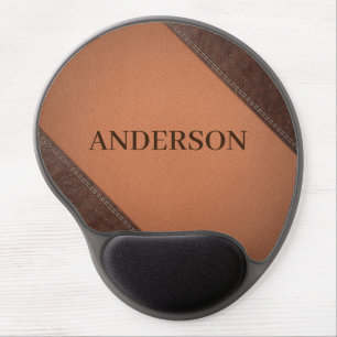 Brown Faux Leather With Sewing Stitches Effect Gel Mouse Pad