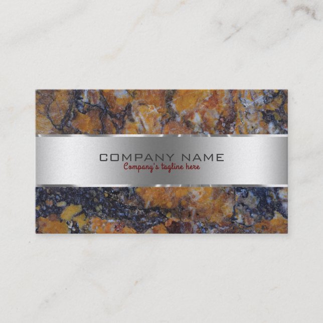 Brown faux Marble & Metallic Silver Business Card (Front)