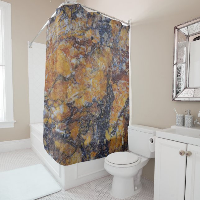 Brown Faux Marble Stone Shower Curtain (In Situ)
