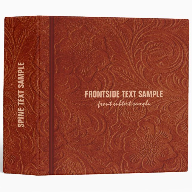 Brown Faux Suede Leather Look Embossed Flowers 3 Ring Binder (Front/Spine)