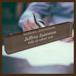 Brown Faux Textured Burlap Acrylic Desk Name Plate