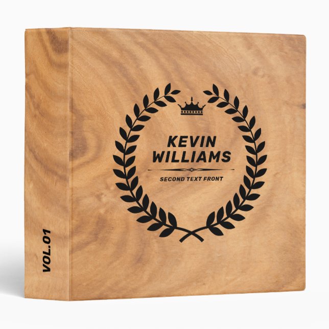 Brown faux wood background laurel wreath 3 ring binder (Front/Spine)