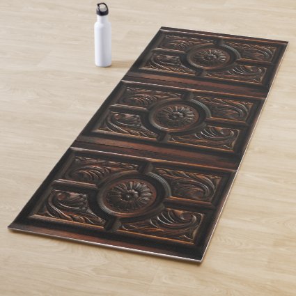Brown Faux Wood Carving Image Yoga Mat