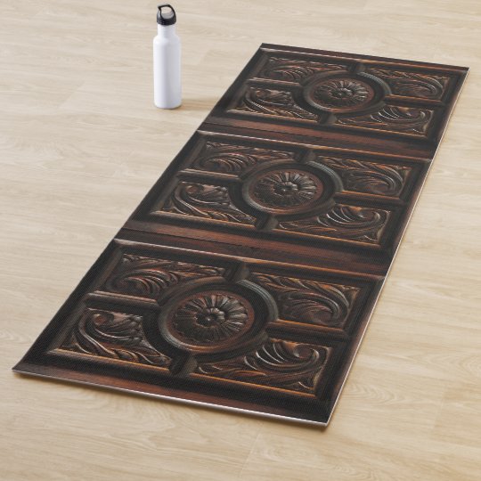 Brown Faux Wood Carving Image Yoga Mat Zazzle Com