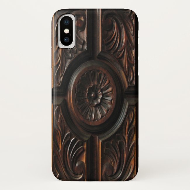 Brown Faux Wood Carving iPhone X Case