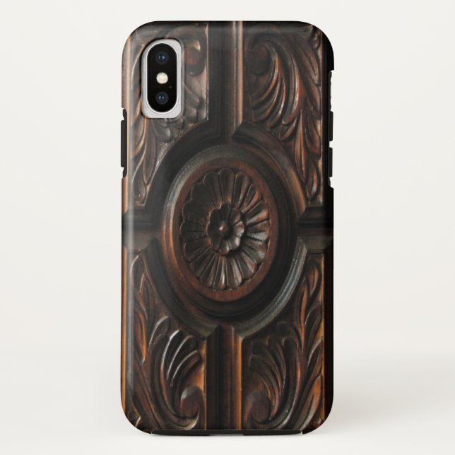 Brown Faux Wood Carving iPhone X Case (Back)