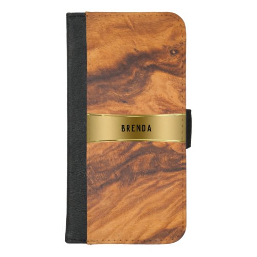 Brown Faux Wood Gold Stripe Monogram 2 iPhone 87 Plus Wallet Case