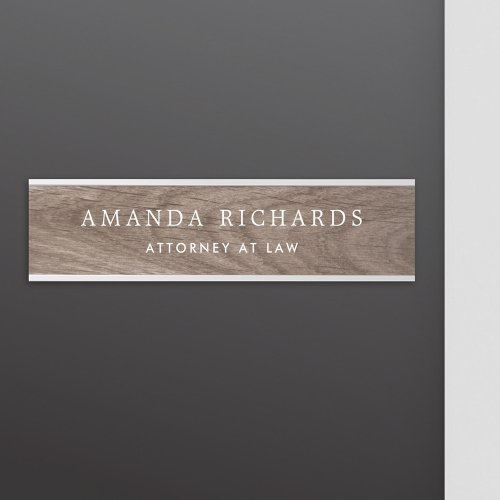 Brown faux wood grain name and title door sign
