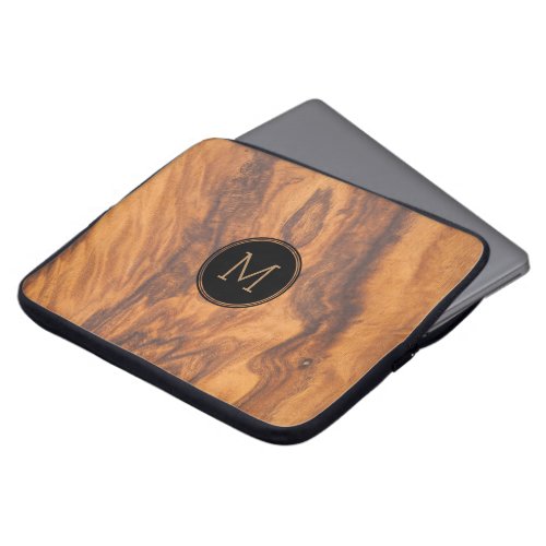 Brown Faux Wood Texture Monogram Laptop Sleeve