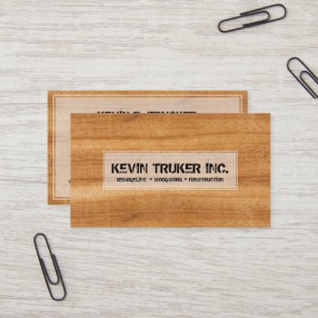 Brown Faux Wood Texture Remodeling Business Card by artOnWear at Zazzle