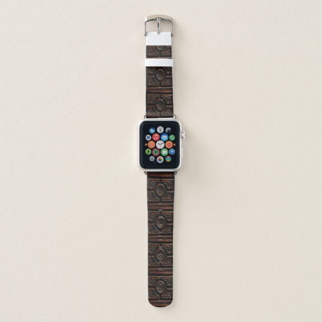 Brown Faux Wooden Carving Flower Abstract Pattern Apple Watch Band