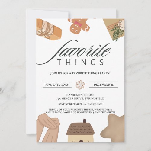 Brown Favorite Things Exchange Gift Christmas Invitation