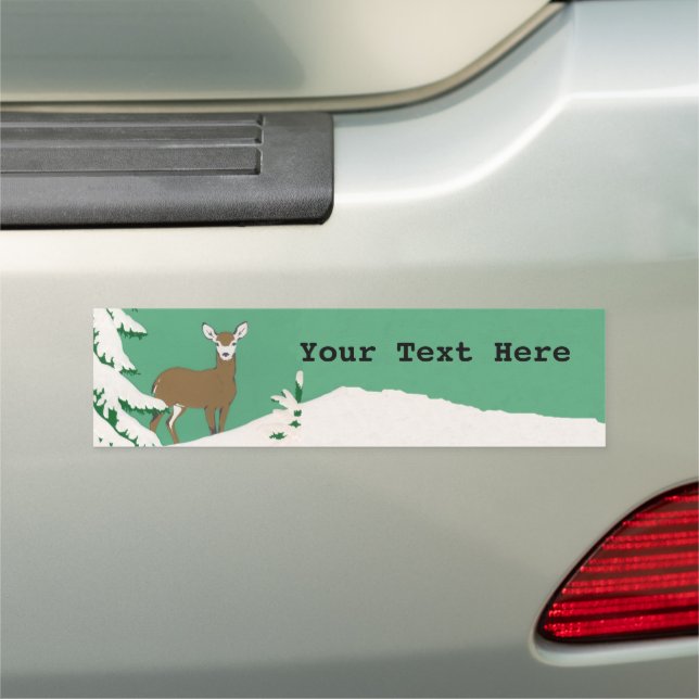 Brown Female Deer Pine Tree Snow Mint Green Car Magnet (In Situ)