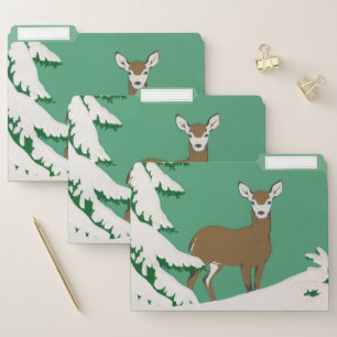Brown Female Doe Deer Pine Tree Snow Green File Folder