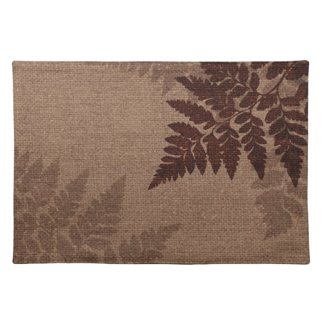 Brown Ferns against Rustic Country Burlap Cloth Placemat (Front)