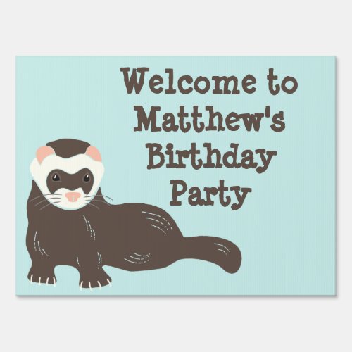 Brown Ferret Mint Green Birthday Party Sign