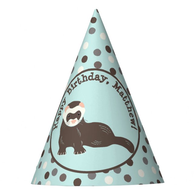 Brown Ferret Mint Green Personalized Birthday Party Hat (Front)