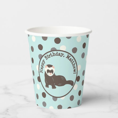 Brown Ferret Mint Green Polka Dot Party Paper Cups