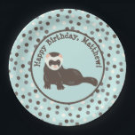 Brown Ferret Mint Green Polka Dot Party Paper Plates<br><div class="desc">Throwing a ferret-themed birthday party? These personalized paper plates are the perfect finishing touch. They feature a polka dot pattern,  a mint green background,  a cute illustration of a brown ferret and your own custom message in coordinating brown lettering. They're perfect for parties or special events for ferret owners.</div>