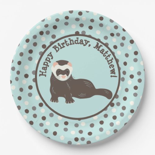 Brown Ferret Mint Green Polka Dot Party Paper Plates