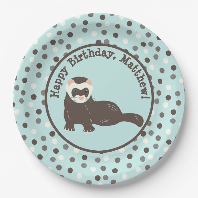 Brown Ferret Mint Green Polka Dot Party Paper Plates (Front)