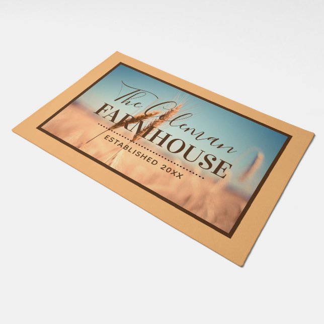 Brown Field Modern Farmhouse Family Monogram Doormat (Angled)