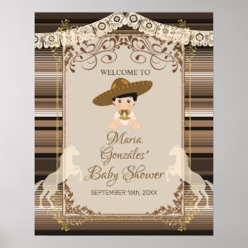Brown Fiesta Baptism & First Birthday Welcome Sign by HappyPartyStudio at Zazzle