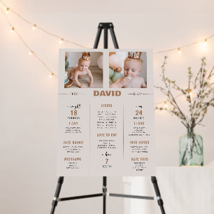 Brown First Birthday Milestones Sign